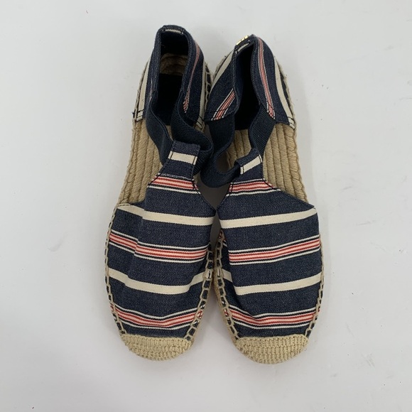 Tory Burch Catalina wedge espadrille shoe red white blue stripe canvas logo 7 - Picture 4 of 6